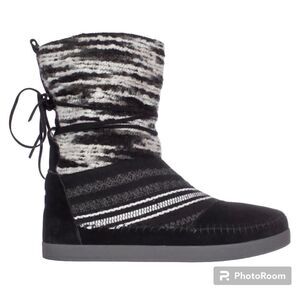 Womens Toms Nepal Multi Knit Cold Weather Comfort Boots - Black Suede Mix - 6.5